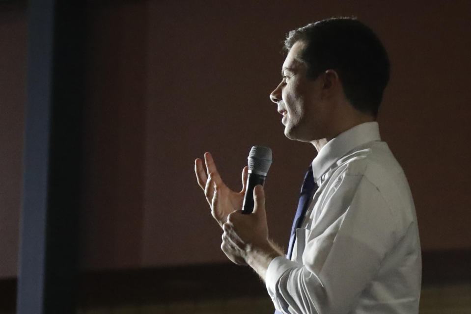 Democratic presidential candidate former South Bend, Ind. Mayor Pete Buttigieg speaks at a campaign event, Monday, Feb. 10, 2020, in Exeter, N.H. (AP Photo/Elise Amendola)