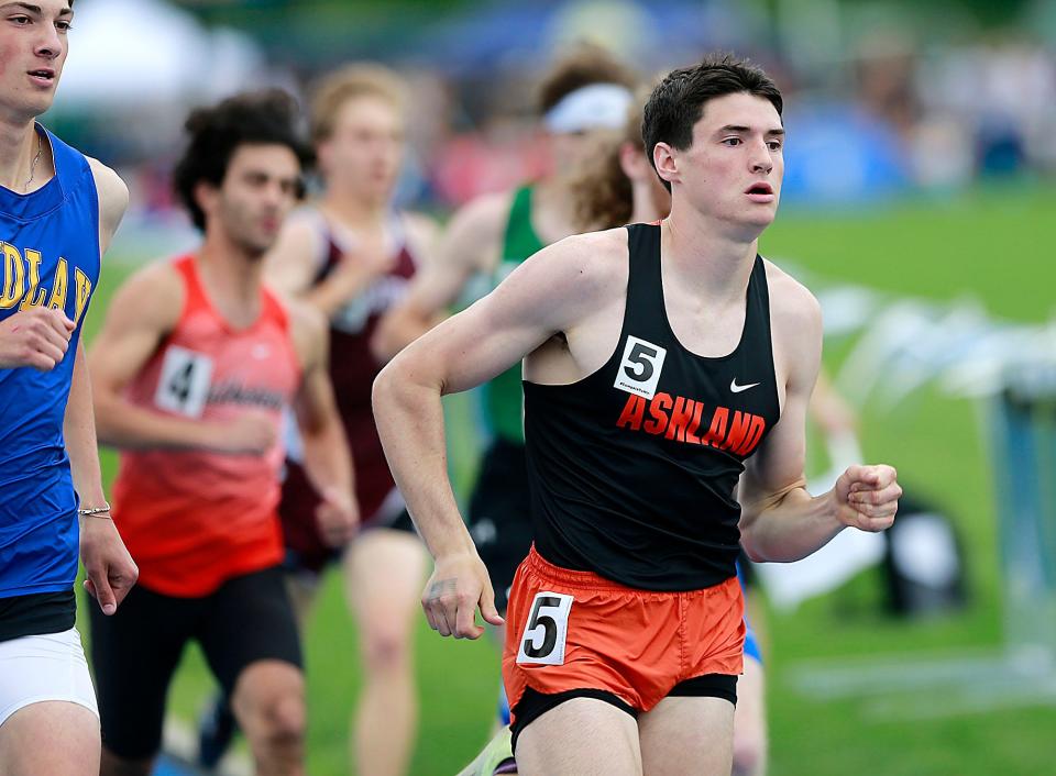 Ashland High School's Lukah Will competes in the 800 meter run at the Division I regional track meet Friday, May 27, 2022 at Findlay High School. TOM E. PUSKAR/TIMES-GAZETTE.COM