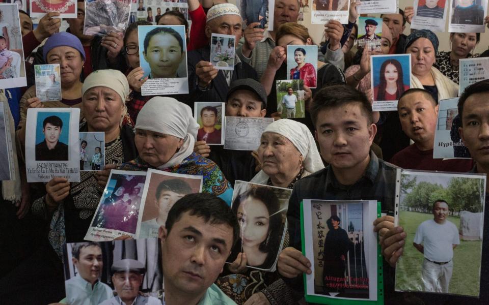 People who believe their families and relatives to be detained by Chinese authorities in internment camps Xinjiang Province gather in Almaty, Kazakhstan - Sam Tarling /Sam Tarling 