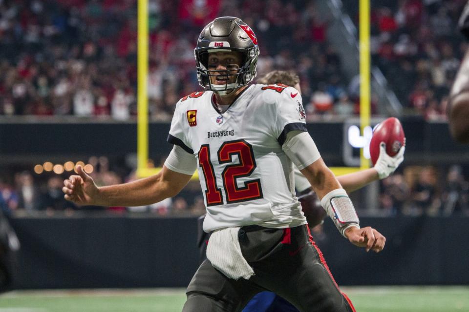 Tampa Bay Buccaneers quarterback Tom Brady celebrates a touchdown against the Atlanta Falcons on Dec. 5.