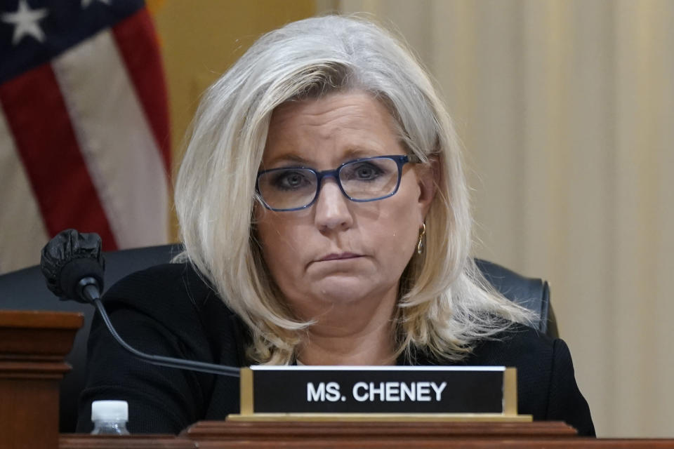 Vice Chair Rep. Liz Cheney, R-Wyo., listens as the House select committee investigating the Jan. 6 attack on the U.S. Capitol holds a hearing at the Capitol in Washington, on July 12, 2022. In a hearing already sprinkled with notable moments, Cheney saved perhaps the most startling one for last as she said that the panel had learned that former President Donald Trump had recently tried to contact a witness whom "you have not yet seen in these hearings." (AP Photo/J. Scott Applewhite)
