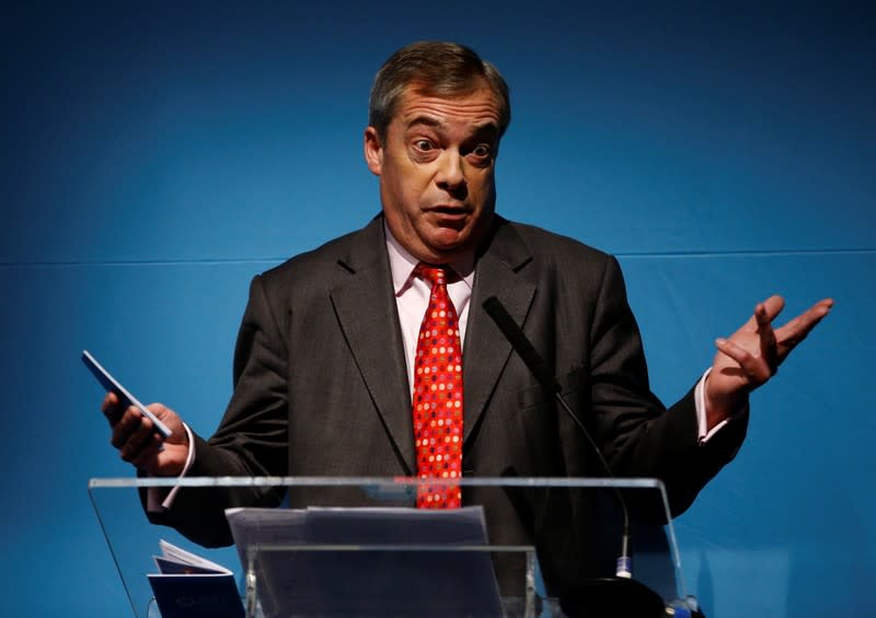 Brexit Party leader Nigel Farage speaks at the launch of the party's policy launch in London