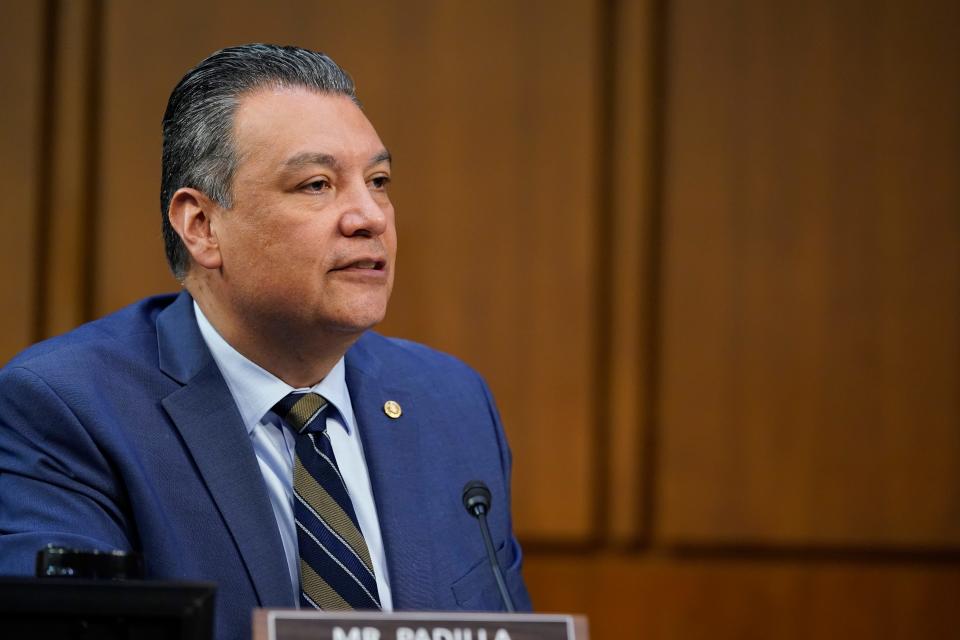 Sen. Alex Padilla, D-Calif., questions Supreme Court nominee Ketanji Brown Jackson during her Senate Judiciary Committee confirmation hearing on Capitol Hill in Washington, Tuesday, March 22, 2022.