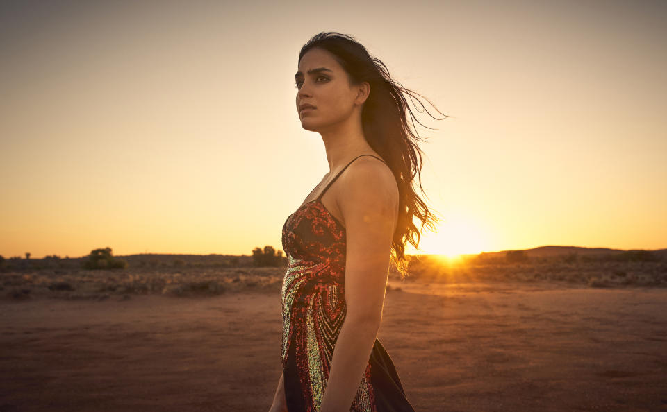 This image released by Sony Pictures Classics shows Melissa Barrera in a scene from the film "Carmen." (Ben King/Sony Pictures Classics via AP)