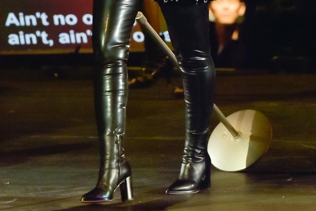 Christina Aguilera Rocks the Stage in Leather Boots and Starry Blazer at  AHF World AIDS Day Concert