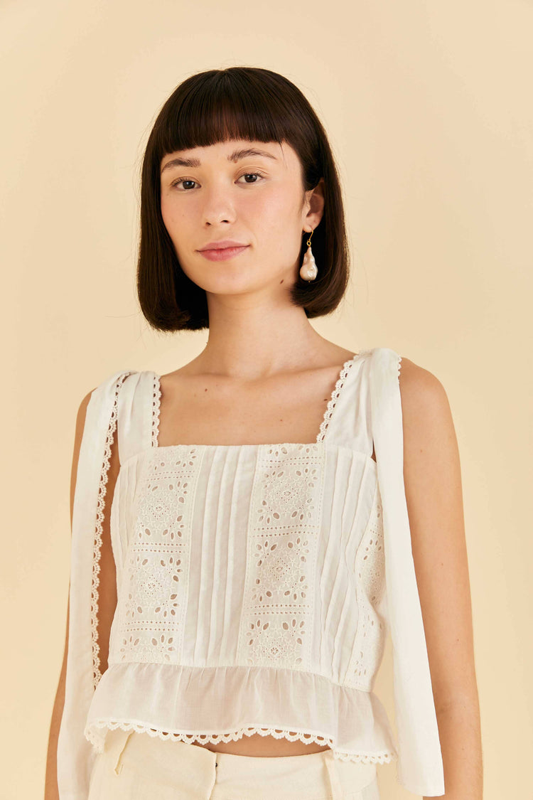 Farm Rio Off-White Lace Top