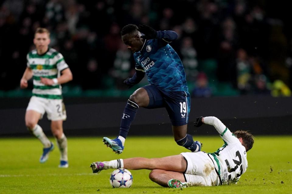 Yankuba Minteh in Champions League action for Feyenoord <i>(Image: PA)</i>