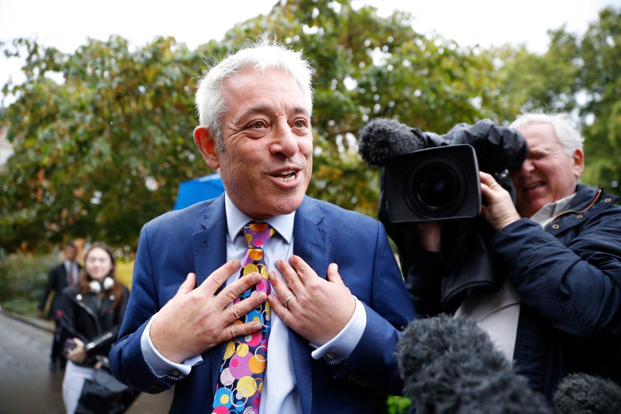 Speaker of the House of Commons John Bercow speaks to the media outside the Houses of Parliament in central London on September 24, 2019 after the judgement of the court on the legality of Boris Johnson's advice to the Queen to suspend parliament for more than a month, as the clock ticks down to Britain's October 31 EU exit date. - Britain's Supreme Court on September 24 said that parliamentarians could reconvene "as soon as possible" after ruling that a decision by Prime Minister Boris Johnson to suspend parliament was unlawful. (Photo by Tolga AKMEN / AFP)        (Photo credit should read TOLGA AKMEN/AFP/Getty Images)