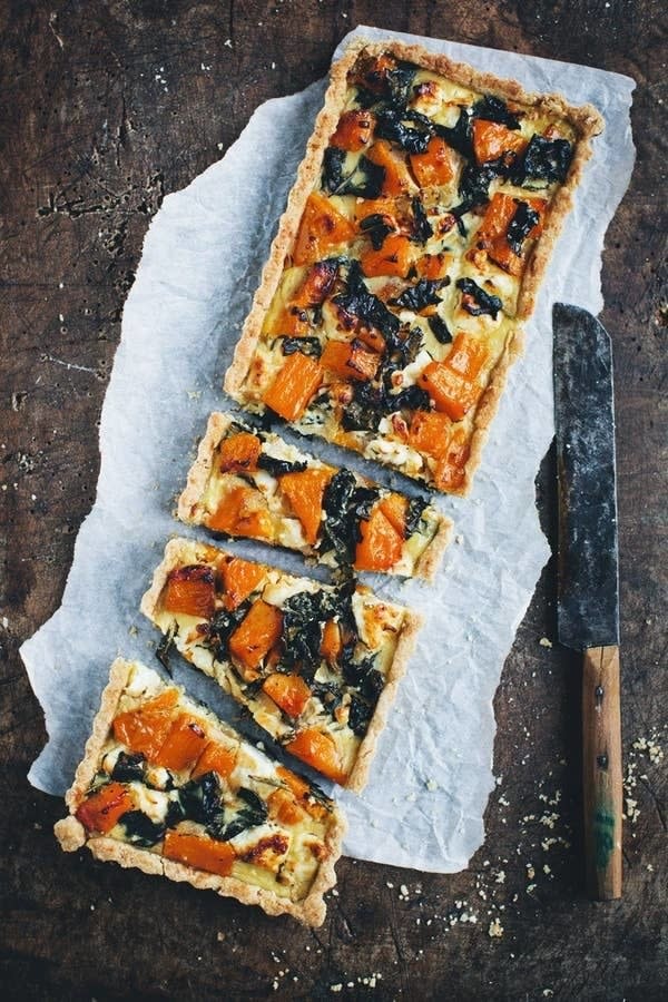 Butternut, Kale, and Feta Quiche slices