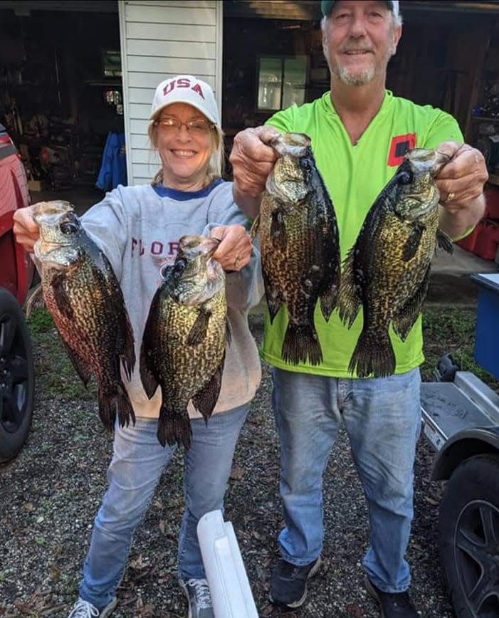 Scherice McGill, left, and Mitch McGill had a seven fish aggregate of 12.39 pounds to take first place during the Florida Crappie Club tournament Nov. 13 on the St. John's River/Lake George.