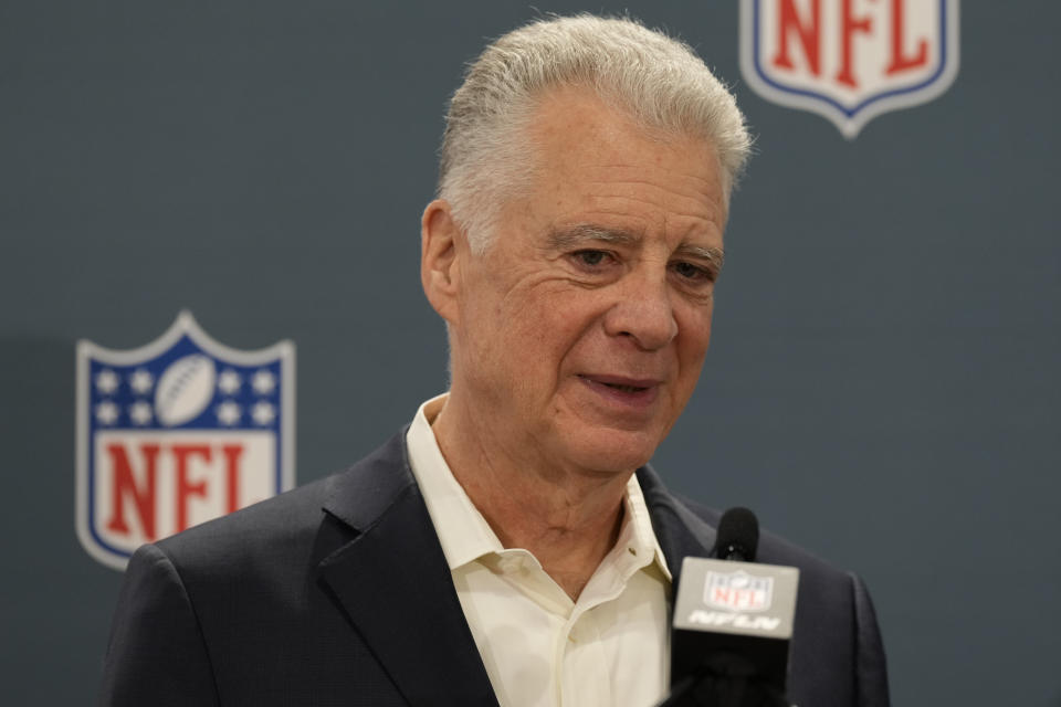 Pittsburgh Steelers owner Arthur Rooney II speaks during news conference at the NFL football owners spring meetings Wednesday, May 22, 2024, in Nashville, Tenn. The league announced that Pittsburgh will host the 2026 NFL Draft. (AP Photo/George Walker IV)