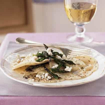 Ricotta Ravioli with Browned Poppy Seed Butter and Asparagus