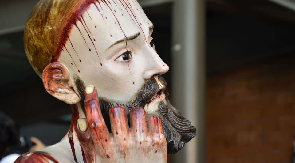 The institute suspects the teeth were donated by a parishioner when the work was being made. The restored Lord of Patience figure is housed at the San Bartolo Cuautlalpan Temple, in Zumpango, just north of Mexico City. Photo: Reuters