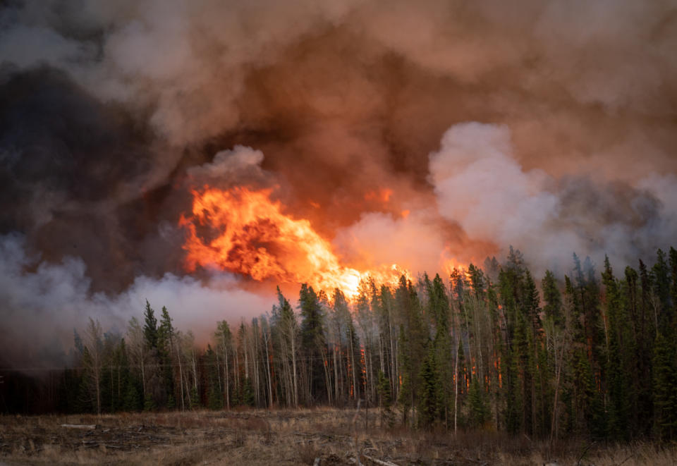 這些野火5月初從加拿大西部開始，導致亞伯達省(Alberta)進入緊急狀態，有數以萬計的人們進行疏散。(@KyleBrittainWX推特)