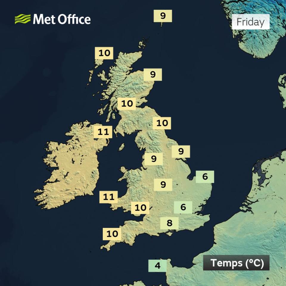 Friday morning temperature forecast (Met Office)