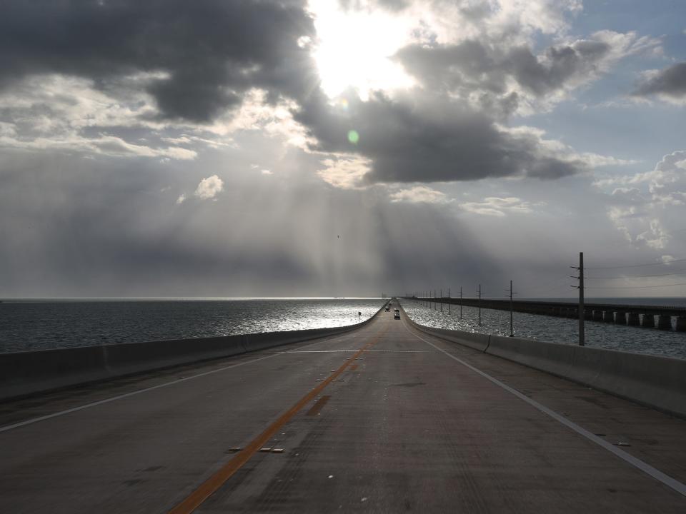 The Seven Mile bridge running over the Strait of Florida, in the Florida Keys.