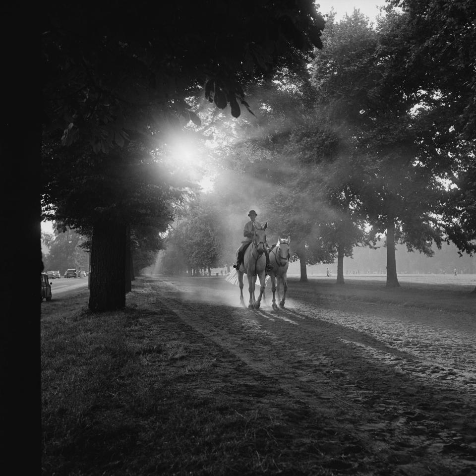 Horse riding on Rotten Row, in London's Hyde Park, circa 1965. (Photo by John Downing/Getty Images) - Getty