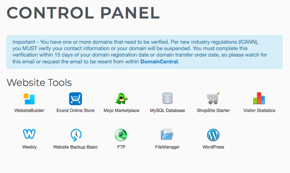 The Fatcow control panel user interface.