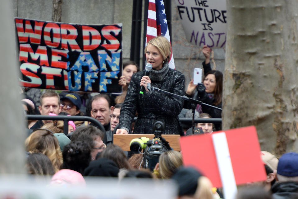 Nixon participated in the January 2017 Women’s March in New York City. (Photo: Getty Images)