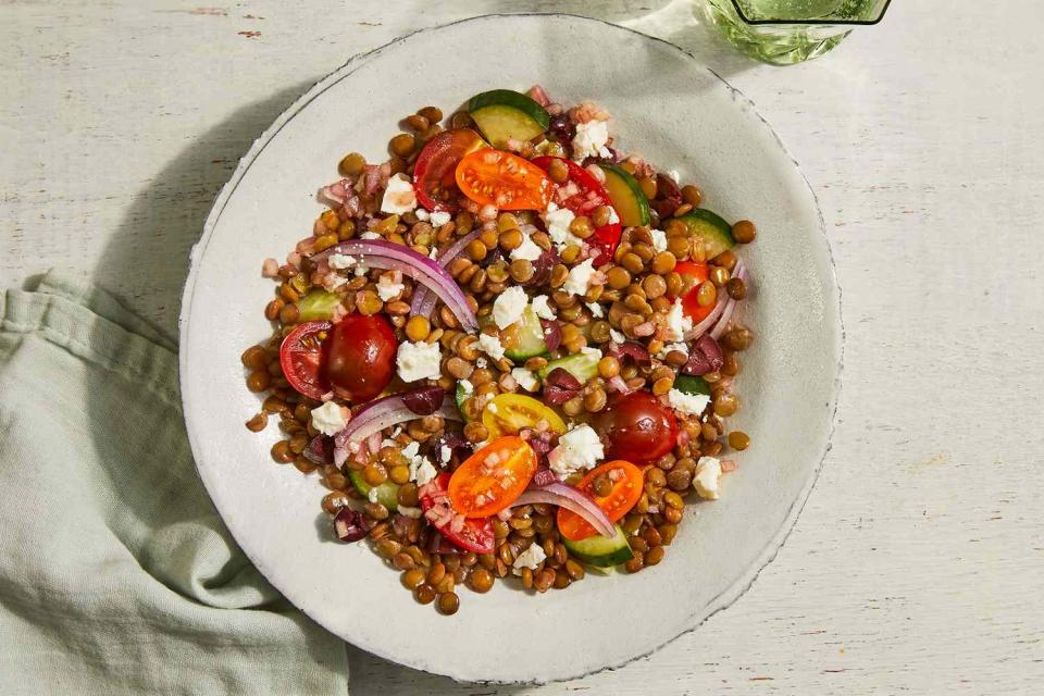 Lentil Salad with Feta, Tomatoes, Cucumbers & Olives
