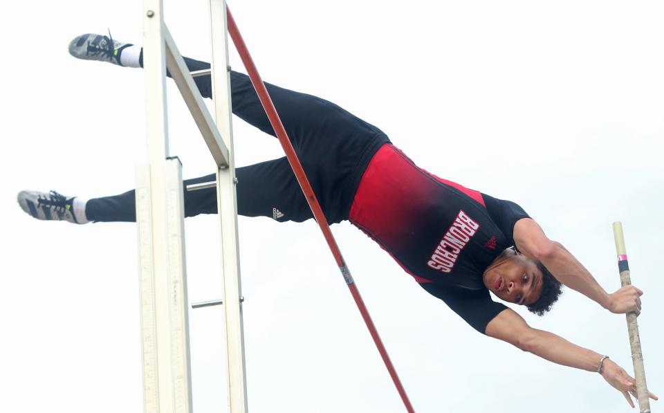 Lafayette Jeff Mason Killebrew pole vaults during the IHSAA boy’s track and field sectional meet, Thursday, May 16, 2024, at West Lafayette High School in West Lafayette, Ind.