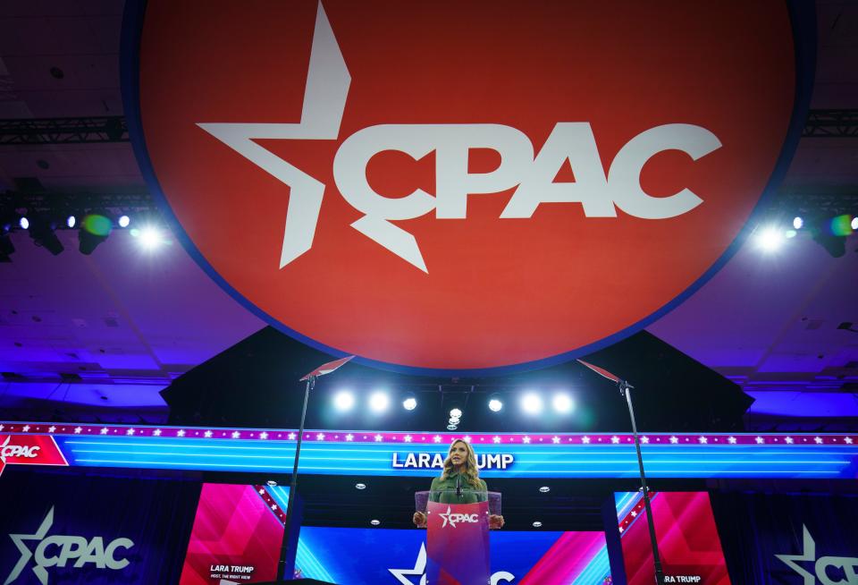 Lara Trump, the daughter-in-law of former president Donald Trump, during the Conservative Political Action Conference, CPAC 2024, at the Gaylord National Resort & Convention Center.