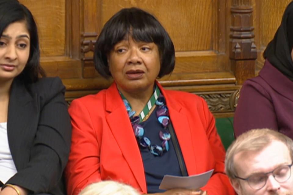 Diane Abbott has slammed the speaker for his refusal to call on her during PMQs (Parliament TV)