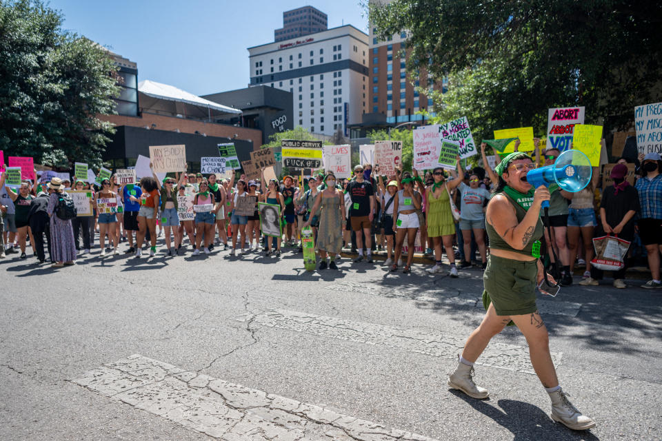 Abortion rights advocates outside of the Austin Convention Center in Texas.