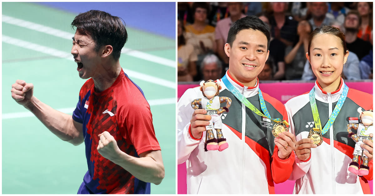 Singapore shuttlers (from left) Loh Kean Yew, Terry Hee and Jessica Tan will be competing at the 2022 Badminton World Championships in Tokyo. (PHOTOS: Getty Images, Commonwealth Games Singapore)