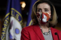 House Speaker Nancy Pelosi of Calif., speaks about the late Rep.-elect Luke Letlow, R-La., during a news conference Wednesday Dec. 30, 2020, on Capitol Hill in Washington. Letlow died Tuesday after battling COVID-19. (AP Photo/Jacquelyn Martin)