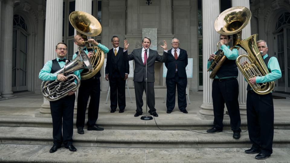 John Rothman as Mortimer Sackler, Matthew Broderick as Richard Sackler, Sam Anderson as Raymond Sackler in episode 103 of Painkiller