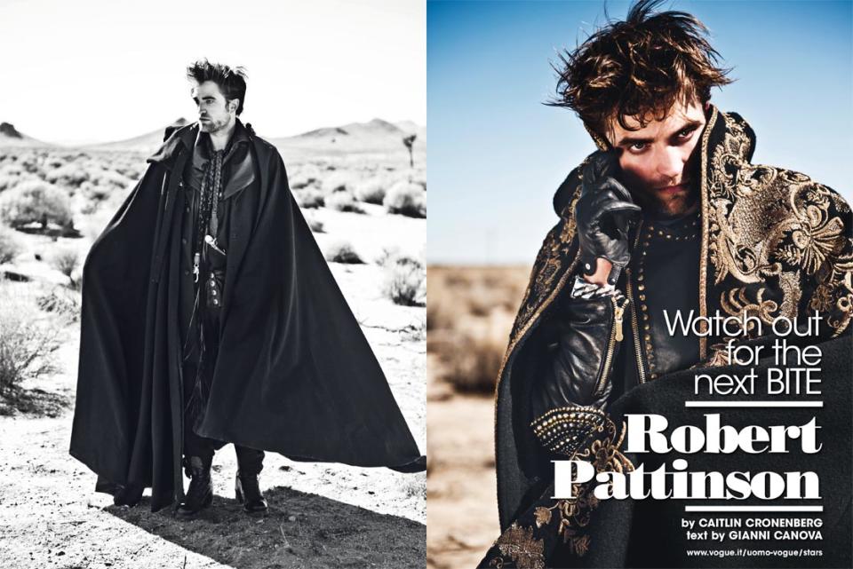 Shot by Caitlin Cronenberg for “L'Uomo Vogue” in November 2012, around the time vampire fever reached its apex around the world, Robert Pattinson appeared in the Italian magazine’s pages as a vampire (that didn’t sparkle in the daylight) in a crossover of “Twilight” and “Mad Max.” Hey, it’s Hollywood, it could happen!
