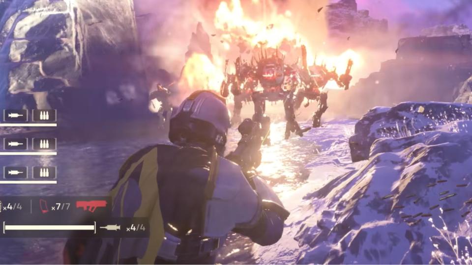 There's no soft padding after the Helldivers 2 tutorial, you're immediately thrown into explosions and chaos in your first mission. (Photo: Arrowhead Game Studios)