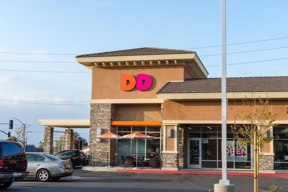 Corona, CA USA - April 30, 2018: Dunkin Donuts in Corona with new Dunkin and DD branding concept.