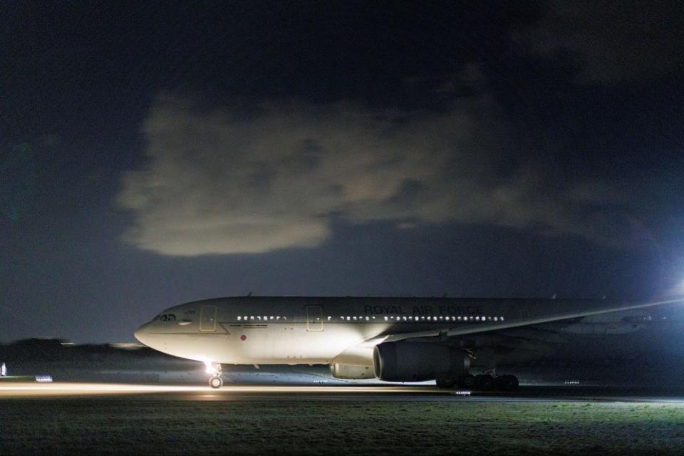 A RAF Voyager preparing to take off for srikes on Houthi targets on Saturday (via REUTERS)