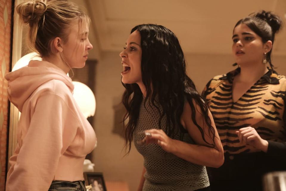 Sydney Sweeney, Alexa Demie, and Barbie Ferreira in a still from 'Euphoria'