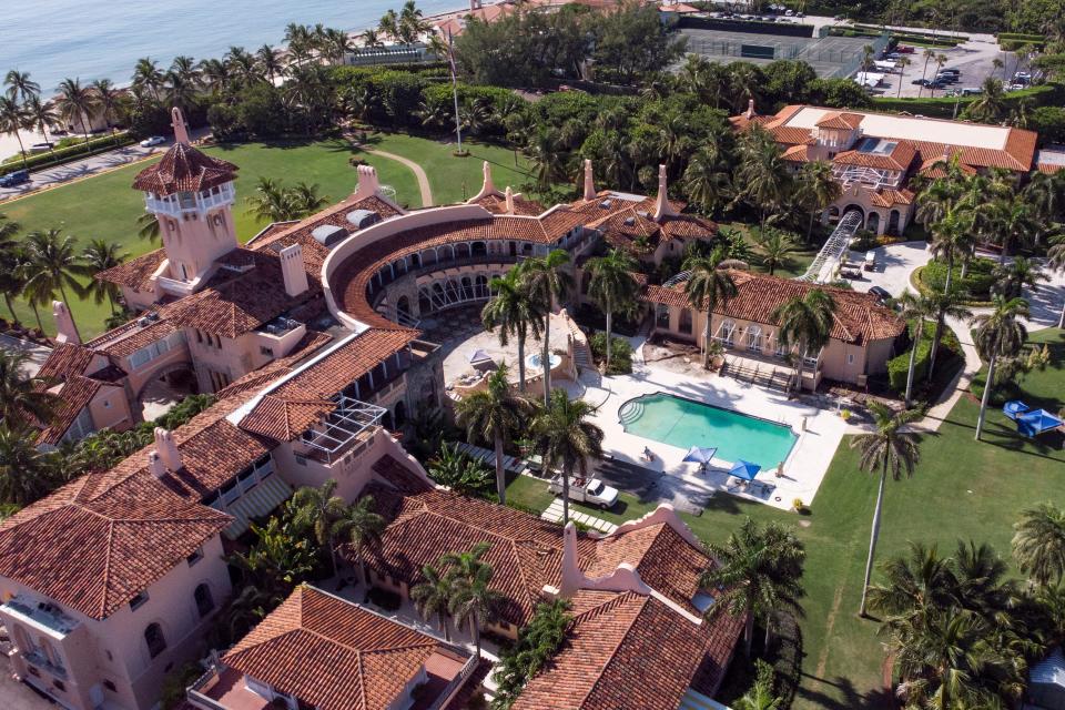 An aerial view of former President Donald Trump's Mar-a-Lago home after Trump said that FBI agents raided it, in Palm Beach, Florida, on Aug. 15, 2022.