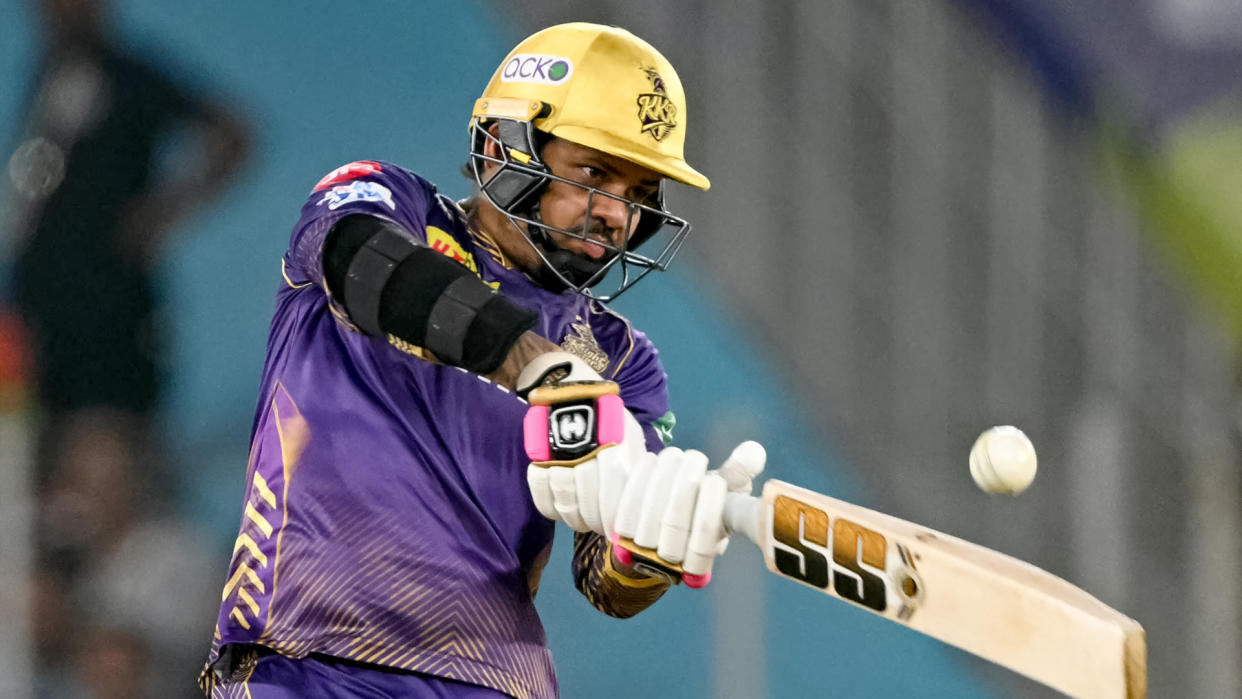  Kolkata Knight Riders' Sunil Narine plays a shot during the IPL 2024. 