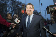 Joaquin Guzman's defense attorney Jeffrey Lichtman speaks to reporters as he leaves Brooklyn Federal court after opening arguments in the trial of the Mexican drug lord known as "El Chapo," Tuesday, Nov. 13, 2018, in New York. (AP Photo/Mary Altaffer)