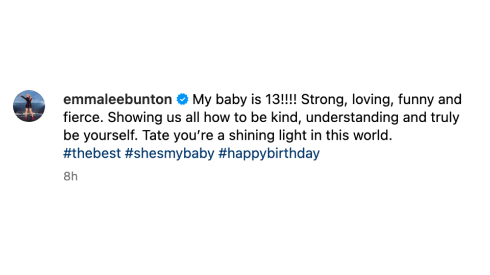 Emma Bunton's birthday message to child Tate 