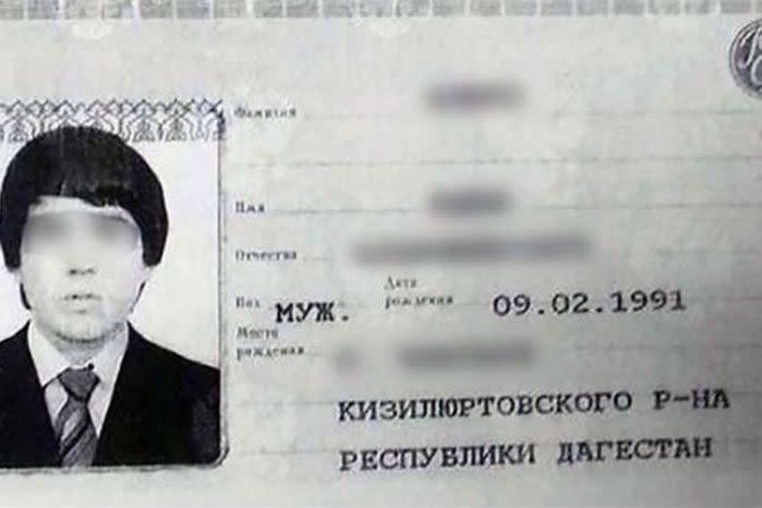 Aliev's Russian passport picture. Image: Ren TV east2west.