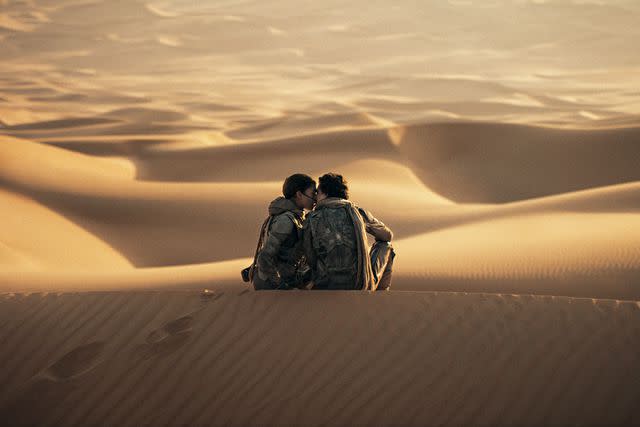 <p>Courtesy Warner Bros. Pictures</p> Zendaya and Timothée Chalamet in 'Dune: Part Two'