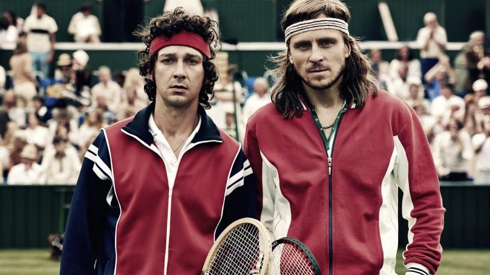 Shia LaBeouf and Sverrir Gudnason in 'Borg/McEnroe' (credit: Artificial Eye)