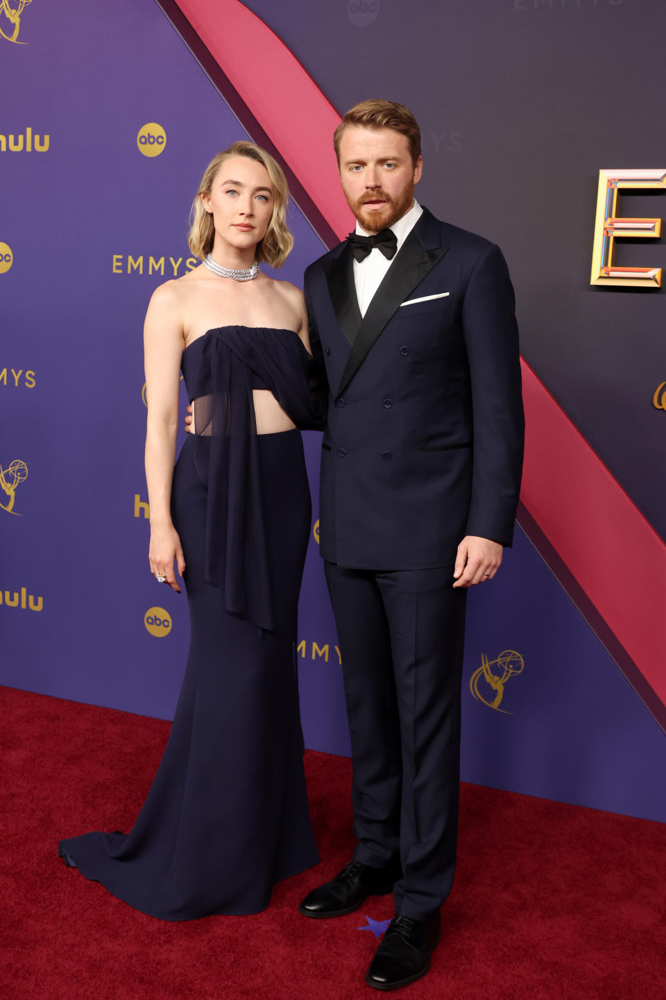 LOS ANGELES, CALIFORNIA - SEPTEMBER 15: (L-R) Saoirse Ronan and Jack Lowden attend the 76th Primetime Emmy Awards at Peacock Theater on September 15, 2024 in Los Angeles, California. (Photo by Amy Sussman/Getty Images)