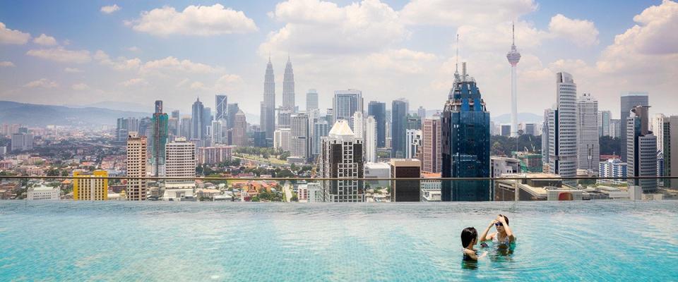 Swimming pool on roof top with beautiful city view Kuala lumpur, Malaysia.