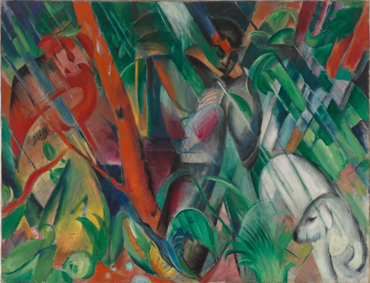 <span>In the Rain by Franz Marc, 1912.</span><span>Photograph: Staedtische Galerie im Lenbachhaus und Kunstbau Muenchen/Lenbachhaus Munich</span>