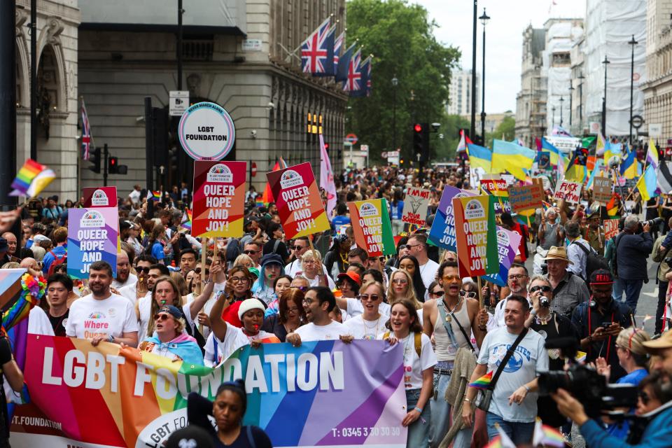 People take part in the 2023 Pride Parade in London (REUTERS)
