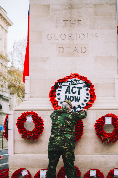 Donald Bell placed the wreath about climate change on the day that the war dead were remembered. (PA)