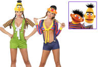 <p>Yeah, we've all heard the jokes that Bert and Ernie were more than roommates, but this is just going too far. Like the Oscar the Grouch sexy costume, these have generic names, ridiculous midriff-baring tops, and offensive patches like the rubber ducky on "Ernie's" butt — just no!<br><br> (Credit: <a rel="nofollow noopener" href="http://www.yandy.com/Sexy-Overalls-Set.php" target="_blank" data-ylk="slk:Yandy.com;elm:context_link;itc:0;sec:content-canvas" class="link ">Yandy.com</a>/<a rel="nofollow noopener" href="http://www.yandy.com/Faux-Denim-Overalls-Set.php" target="_blank" data-ylk="slk:Yandy.com;elm:context_link;itc:0;sec:content-canvas" class="link ">Yandy.com</a>/PBS) </p>