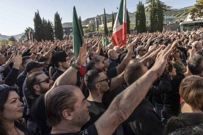 Neo-fascists seen saluting former Italian dictator Benito Mussolini's resting place. 